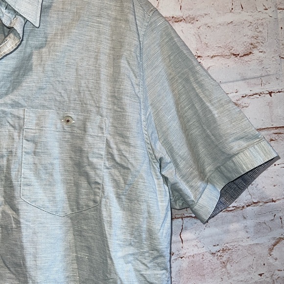 Ted Baker Shirt Mens 7 White Blue Short Sleeve Button Front Chest Pocket Casual - Picture 3 of 10